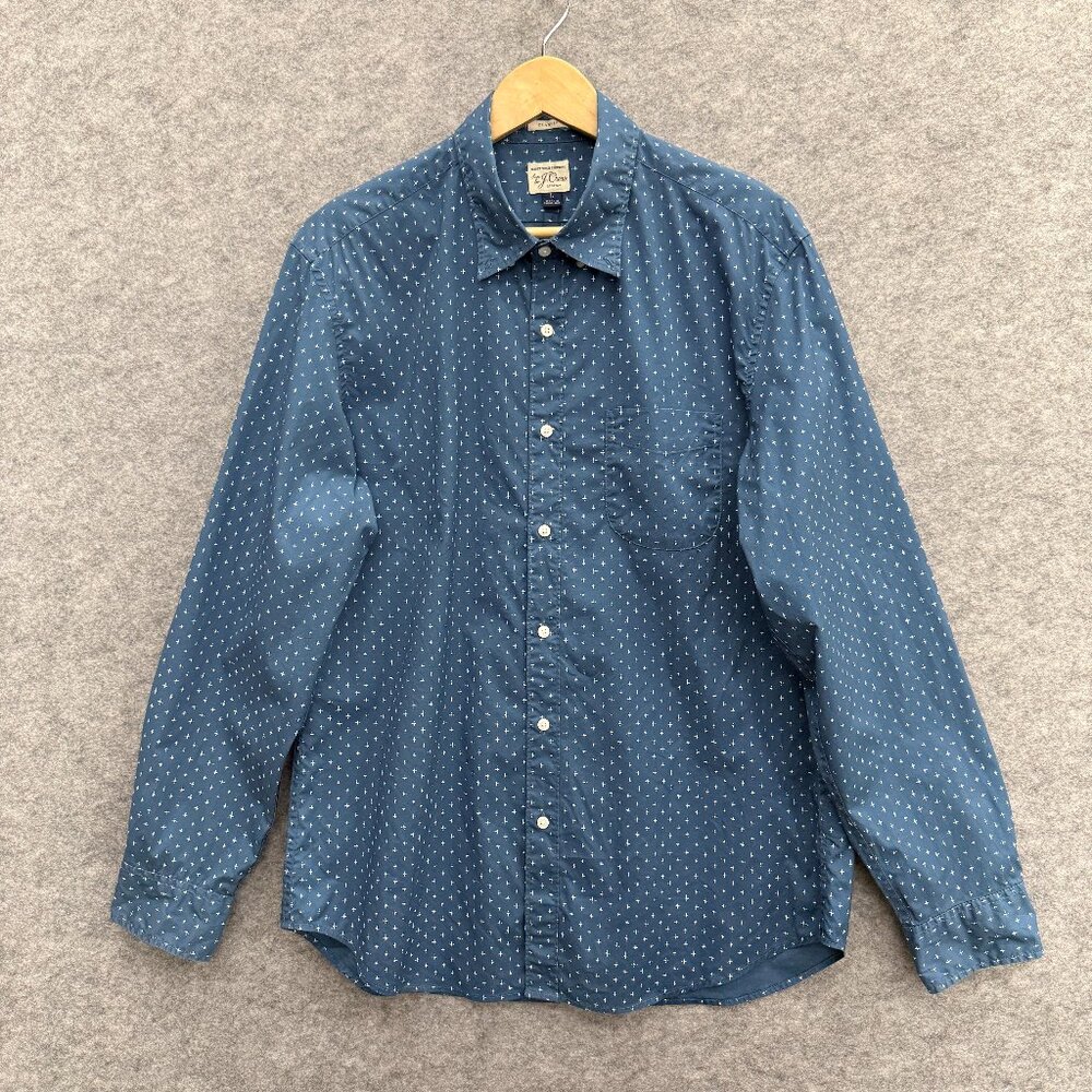 J. Crew Men's Button Down Shirt Size Large, Classic Stretch Cotton Blend, Blue